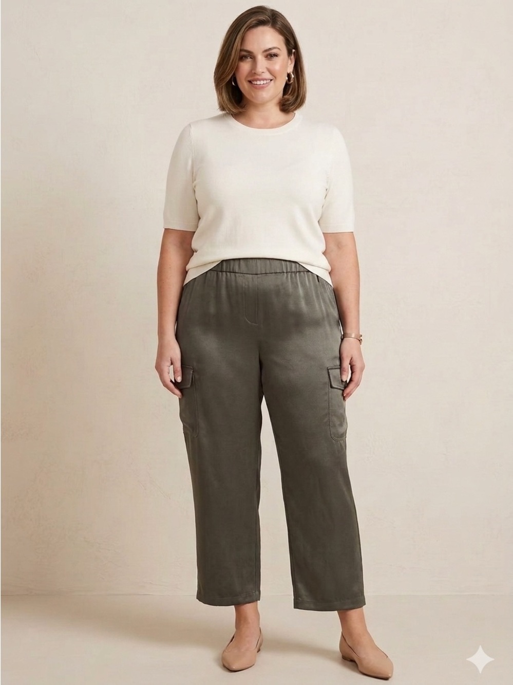 Plus-Size Olive Cargo Ankle Pants